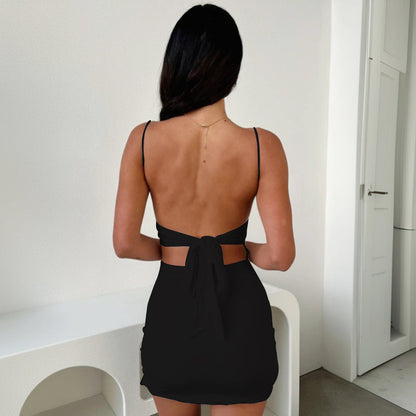 Damen Minikleid Rüschendesign Rundhalsausschnitt Eveloria