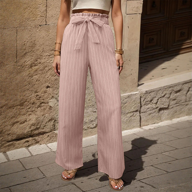 Damen Plisseehose Elastischer Bund Taillengürtel Beige