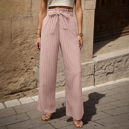 Damen Plisseehose Elastischer Bund Taillengürtel Beige