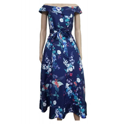 Damen Midikleid Blumendesign Tailliert Rüschen