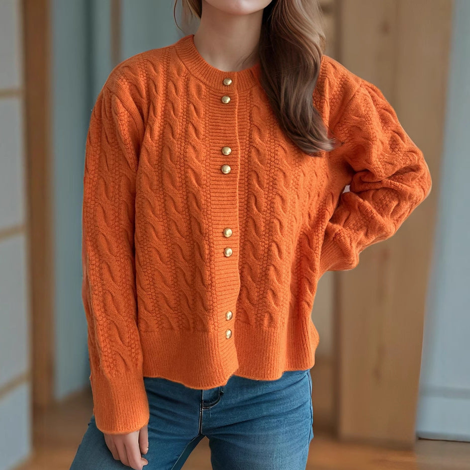 Damen Strickjacke Zopfmuster Perlenknöpfe Eveloria