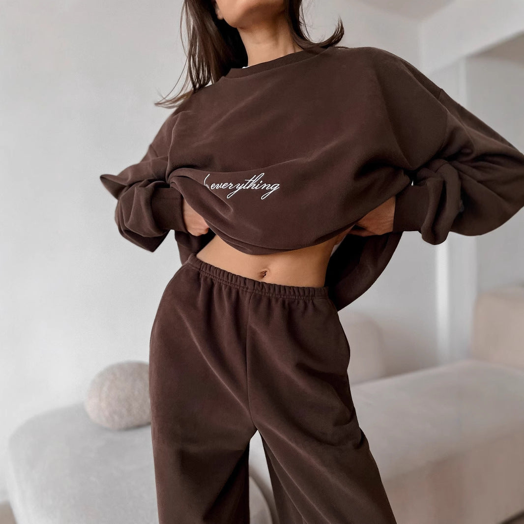Damen Sweatshirt-Hosen-Set Elastischer Bund Bequem Grau Eveloria