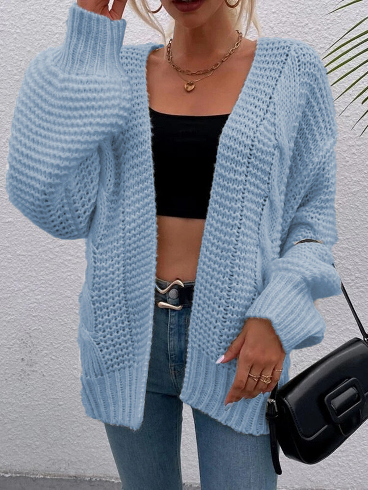 Damen Cardigan Grobstrick Lässiger Schnitt Bequeme Offene Taschen