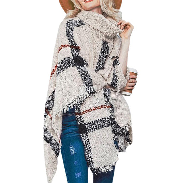 Damen Strickponcho Asymmetrisch Mit Kragen Beige
