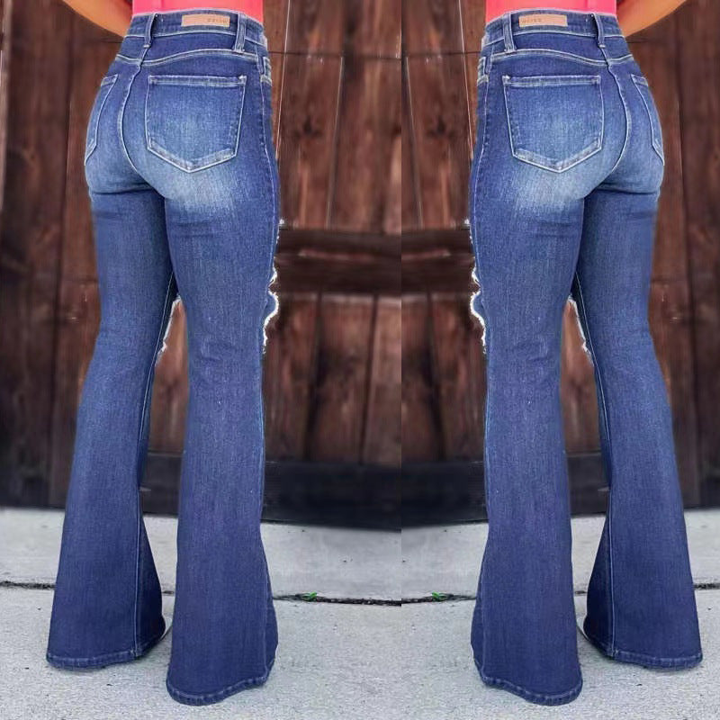 Damen High-Waist Jeans Destroyed-Look mit hohen Taschen