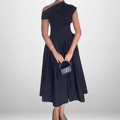 Damen One-Shoulder Maxikleid mit Faltenwurf und fließendem Rock