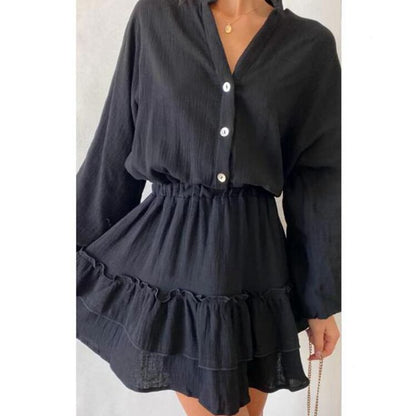Damen Blusenkleid Rüschendetails Tailliert Eveloria