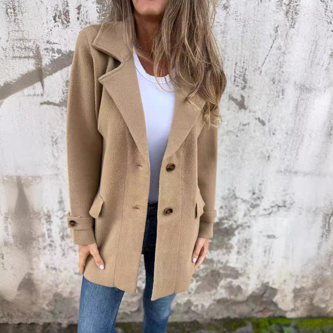 Damen Bouclé-Jacke Doppelter Knopfleiste Eveloria