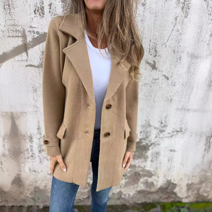 Damen Bouclé-Jacke Doppelter Knopfleiste Eveloria