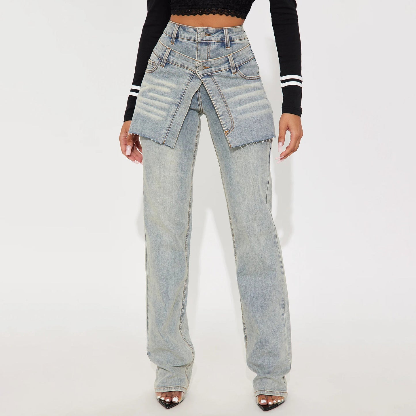 Damen Jeans Asymmetrischer Schnitt Eveloria