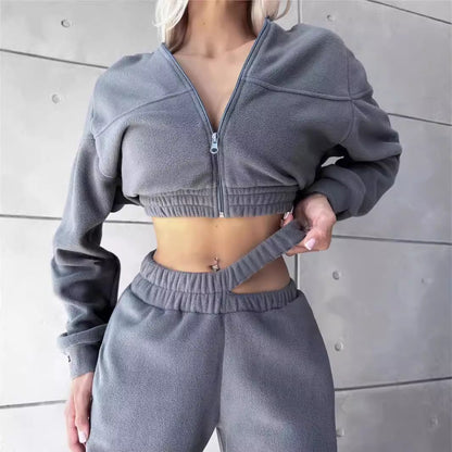 Damen Fleece-Loungewear-Set Kuschelig Grau Eveloria
