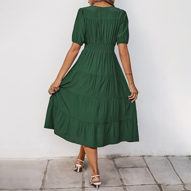 Damen Midikleid Knopfverschluss Voluminöser Rock Eveloria