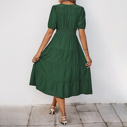 Damen Midikleid Knopfverschluss Voluminöser Rock Eveloria