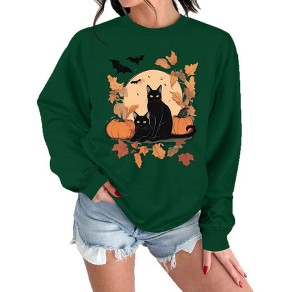Damen Sweatshirt Herbstlich Katzen Kürbis Design Eveloria