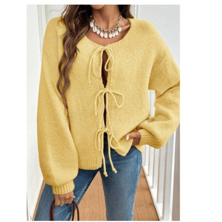 Damen Strickjacke Weich Schleife