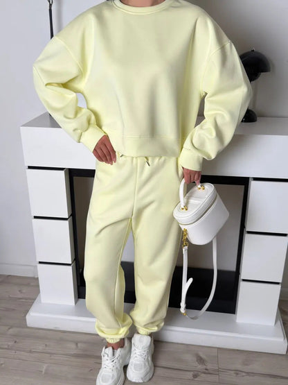 Damen Sweatset Komfort Lässig Hoch Bündchen Grau Eveloria
