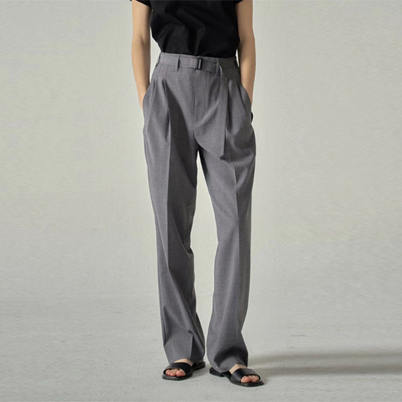 Damen Stoffhose Hochtaillierter Bund mit Gürtel Schwarz Eveloria - Eveloria
