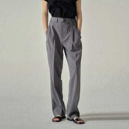 Damen Stoffhose Hochtaillierter Bund mit Gürtel Schwarz Eveloria - Eveloria