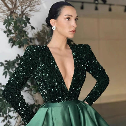 Damen Abendkleid V-Ausschnitt Glitzernd Eveloria