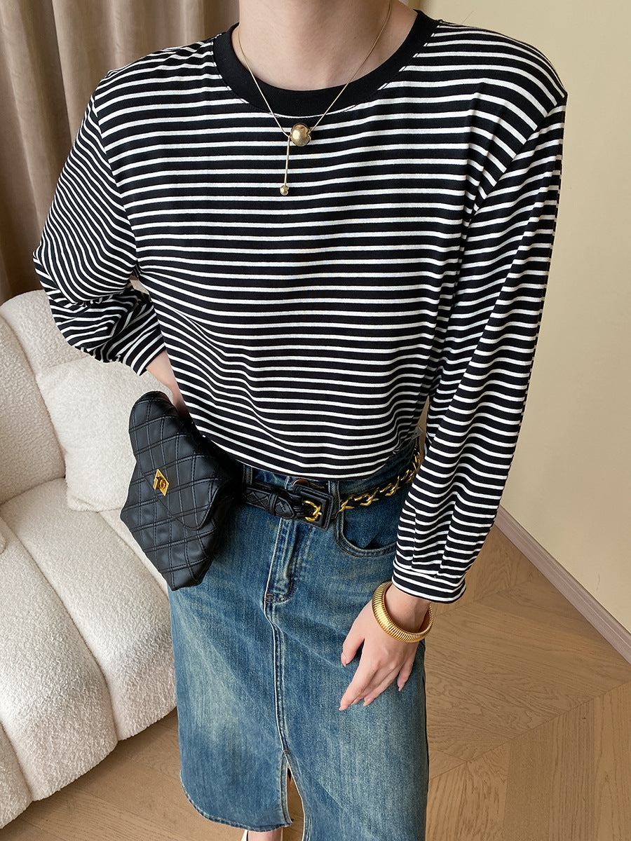 Damen Langarmshirt Gestreift Rundhalsausschnitt Bequem Eveloria