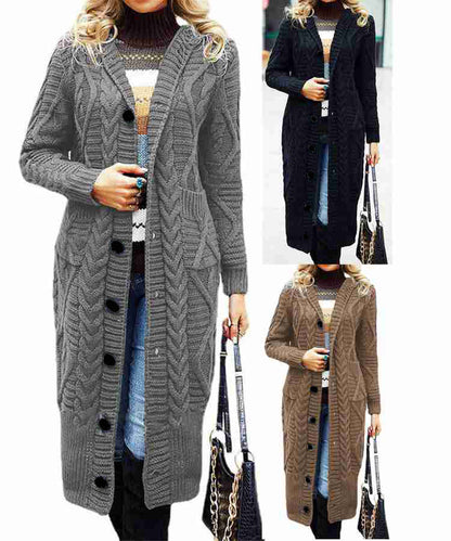 Damen Strickcardigan Groß Zopfmuster Baumwolle Beige - Eveloria