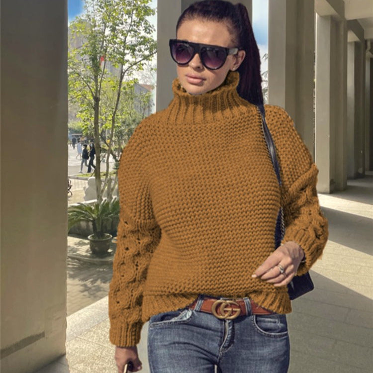 Damen Grobstrickpullover Hochkragen Strukturmaschen Optik Eveloria