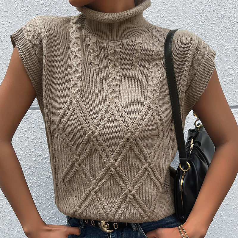 Damen Strickoberteil mit hohem Kragen und Zopfmuster
