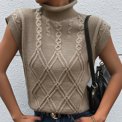 Damen Strickoberteil mit hohem Kragen und Zopfmuster