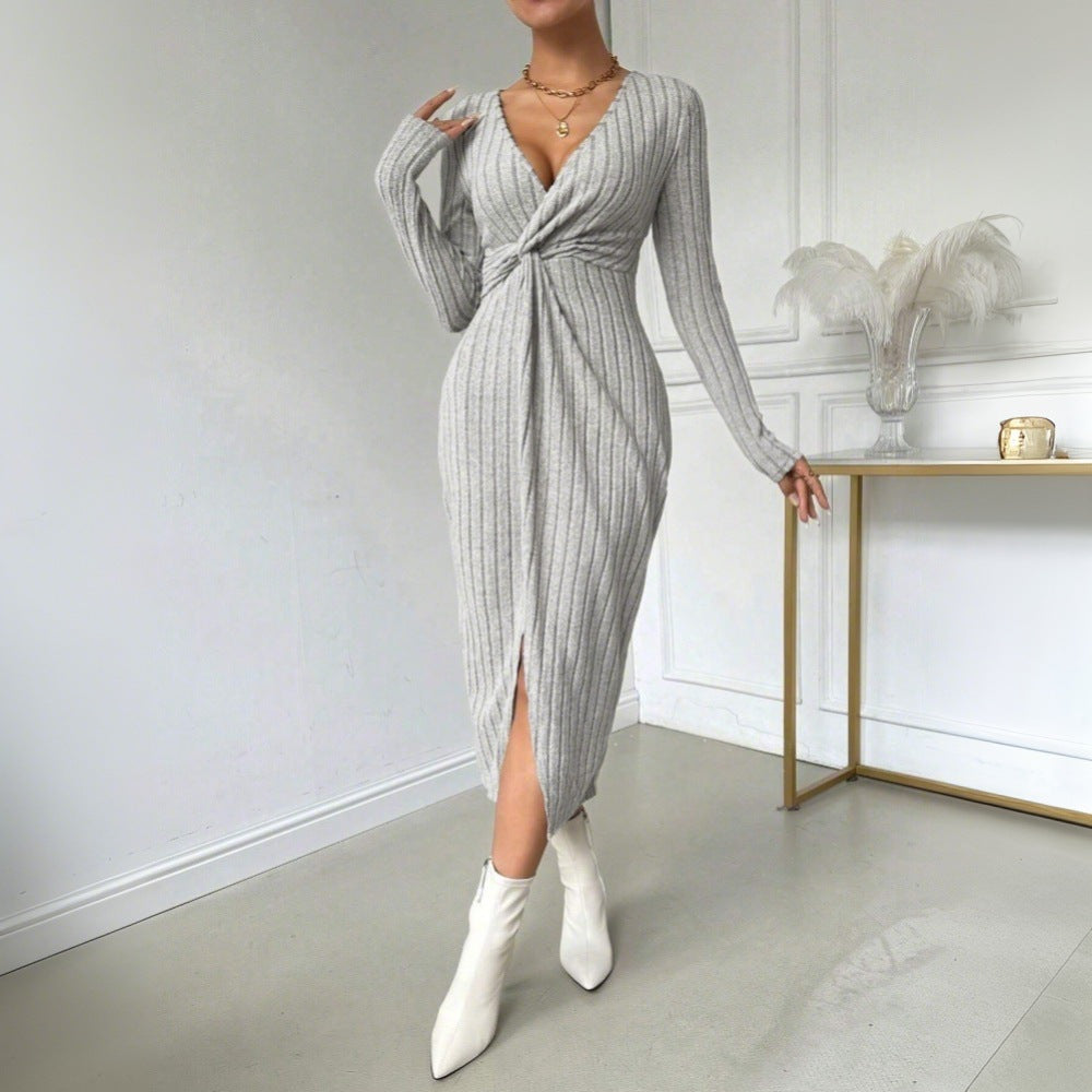 Damen Midi-Kleid Figurbetont Twist-Detail Seitenschlitz Eveloria - Eveloria