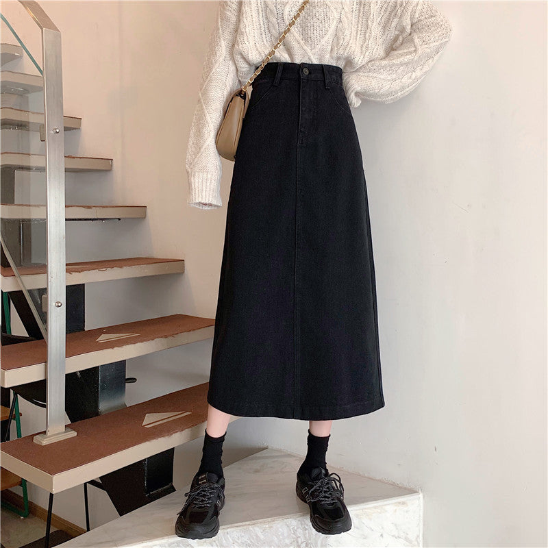 Damen Hochtailli Denim-Midi-Rock Eveloria