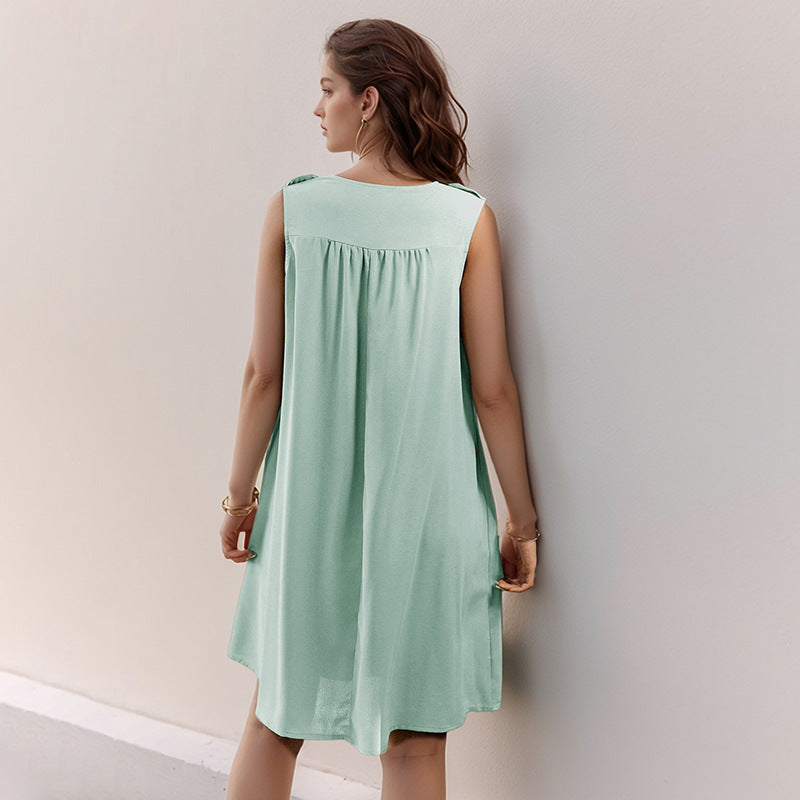 Damen Sommerkleid mit Knöpfen und Raffung seitlich Eveloria