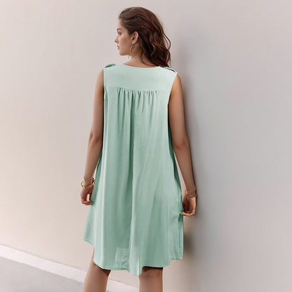 Damen Sommerkleid mit Knöpfen und Raffung seitlich Eveloria