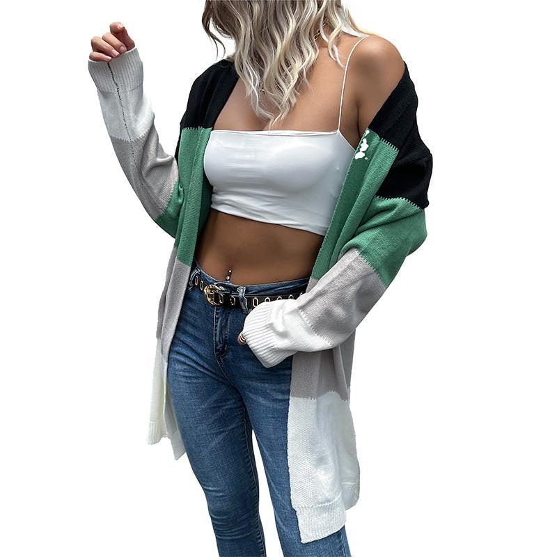 Damen Strickjacke Farbblockdesign Eveloria