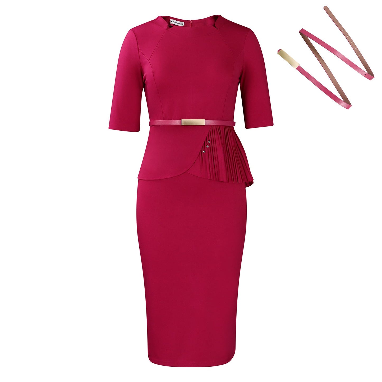 Damen Midi-Kleid Drapierung Vorderseite Abnehmbarer Gürtel Eveloria