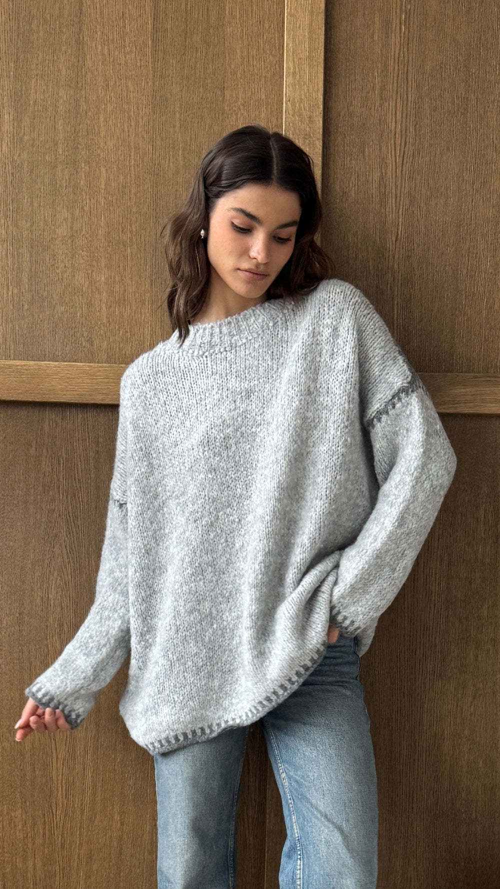 Damen Strickpullover Lässig Farbakzent Saum Eveloria