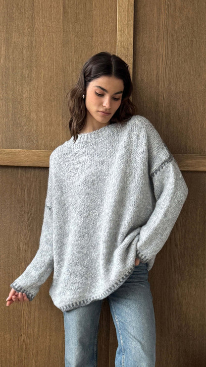 Damen Strickpullover Lässig Farbakzent Saum Eveloria