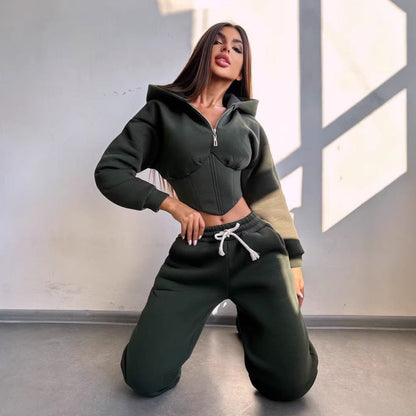 Damen Sportoutfit Cropped Jacke Jogginghosen Eveloria
