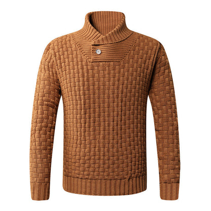 Herren Pullover aus Wolle mit Schalkragen und Knöpfen