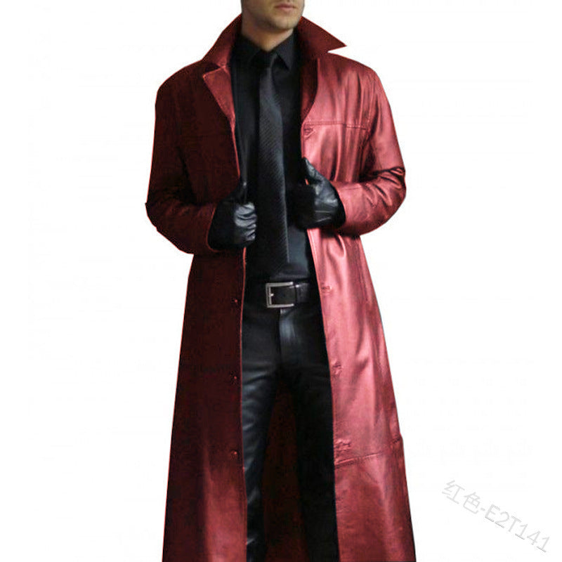 Herren Trenchcoat Lang Veganleder