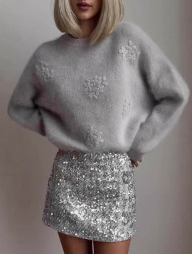 Damen Pullover Florales Spitzenmotiv Eveloria