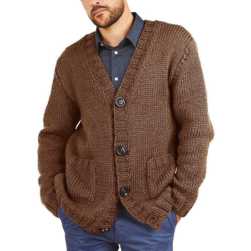 Herren Grobstrickjacke V-Ausschnitt Warm Beige