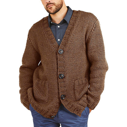 Herren Grobstrickjacke V-Ausschnitt Warm Beige