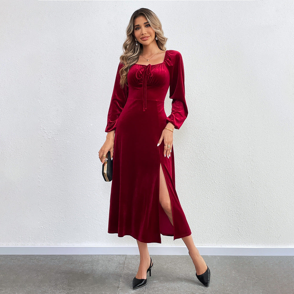 Damen Maxikleid mit Drapierung und Hochschlitz Eveloria
