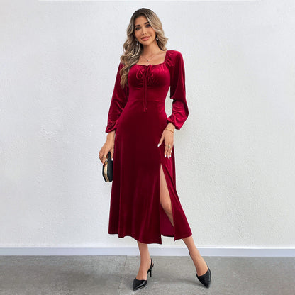 Damen Maxikleid mit Drapierung und Hochschlitz Eveloria