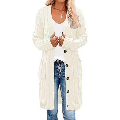 Damen Cardigan Grobstrick mit Taschen Knopfverschluss Beige