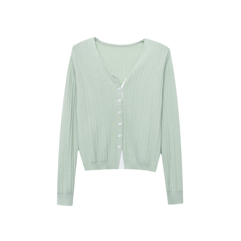 Damen Strickjacke V-Ausschnitt Knopfdetail Grau