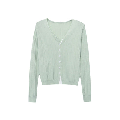 Damen Strickjacke V-Ausschnitt Knopfdetail Grau