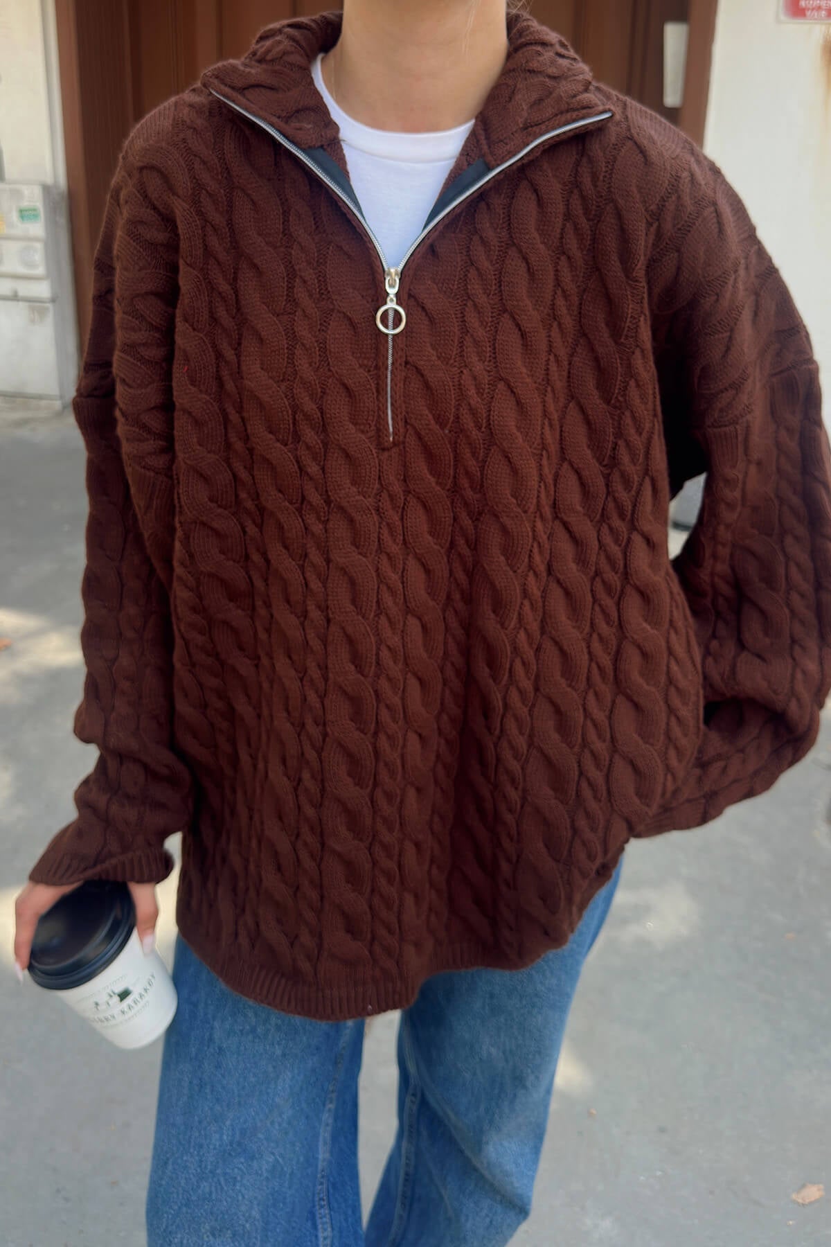 Damen Strickpullover Stehkragen Reißverschluss Grau