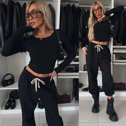Damen Loungewear-Set Figurbetontes Oberteil Sweatpants Bequem