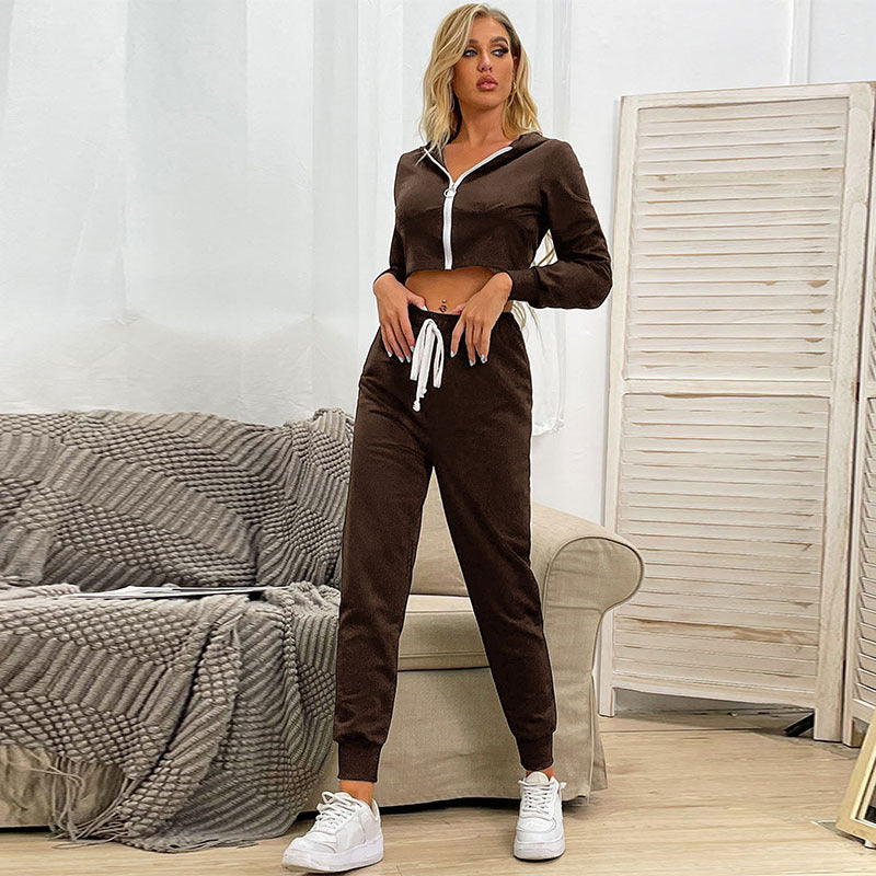 Damen Sportanzug Cropped Hoodie Elastischer Bund Eveloria